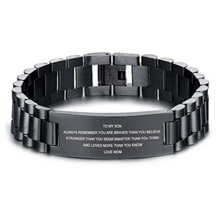 Til Min Søn Graveret På Den Ene Side Armbånd Bogstaver Graveret Titan Stål Armbånd Black