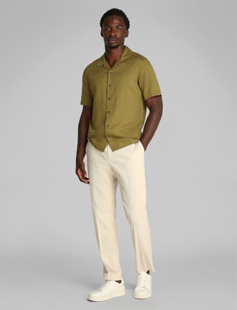 Calvin Klein Linen Cotton Cuban S/S Shirt - Khaki green - S