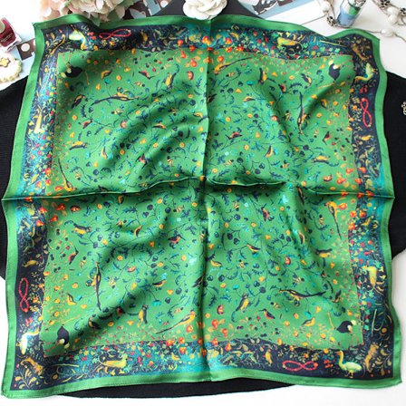 100% Silkkihuivi Naiset Muoti Lintu Kukka Pieni Neliö B