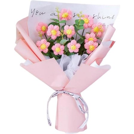 Hæklet Blomsterbuket Håndlavede Strikkede Blomster Dekor Vævet Buket Kunstige Blomster til Skrivebord Fest Ferie Foto Rekvisitter