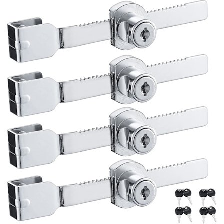 Sett med 4 skyvedørslåser i glass med kromfinish, nøkkellik