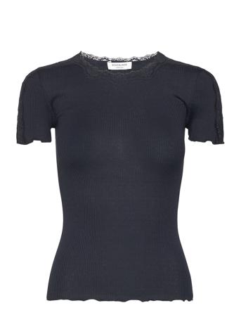 Silk T-Shirt W/ Lace Navy Rosemunde