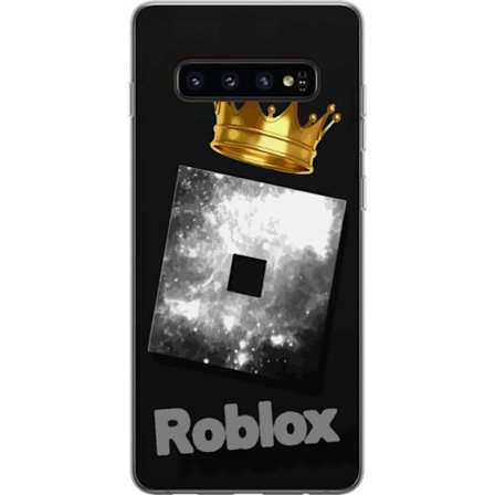 Kompatibelt Mobildeksel til Samsung Samsung Galaxy S10 Minimalistisk svart og sølvfarget Roblox-symbol med gylden krone og luksuriøs gamer-estetikk