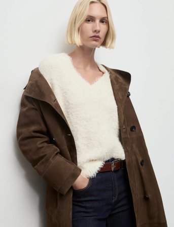 Mango Faux-Fur Knitted Sweater - White - XS