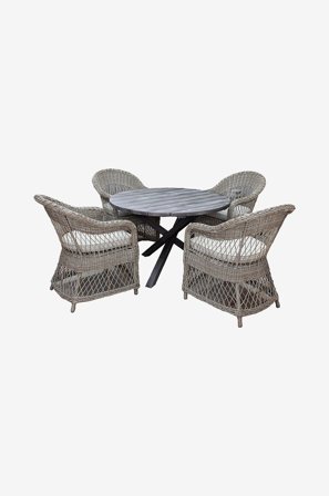 LifestyleGarden - Bord Ø 112 cm & 4 st Marbella-stolar - Grå - Matgrupper - Från Homeroom