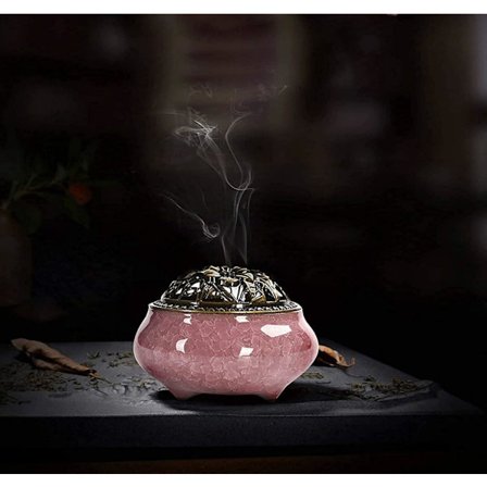 Rökelsebrännare i keramik, rökelsekar i porslin, kalebassrökelsepinnar i mässing och lock i metall, delikat och hållbar, idealisk för yoga och 