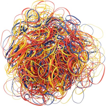 Assorterede størrelser og farver elastikker, 1 kg.