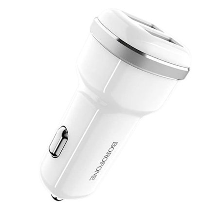 Bilens laddare med 2 USB-portar 2.4A kompakt och snabbladdning Borofone vit