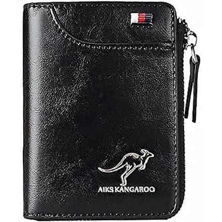 Kangaroo Herre Pung RFID-Blokerende PU Læderpung med Lynlås Multi Business Kreditkort Holder Taske Høj Kvalitet (FMY)
