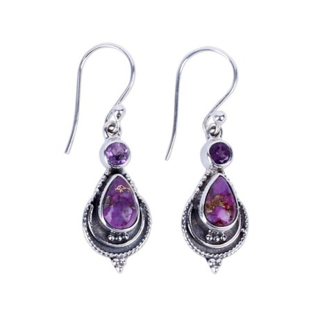 Bohemian etniske stil retro naturlige lilla turkis øreringe