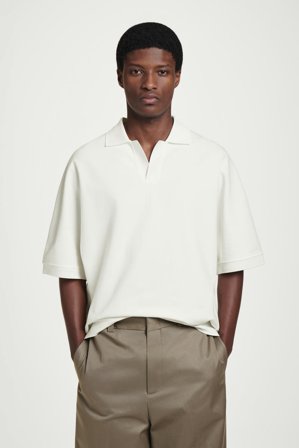 COS Herren Poloshirt Aus Jersey Mit Offenem Kragen - Weiss