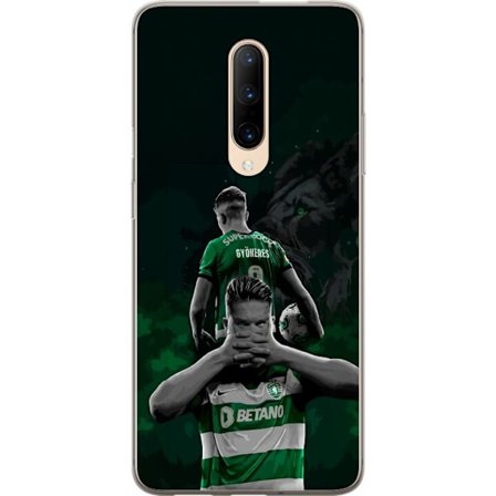 Yhteensopiva Puhelinkuori OnePlus 7 Pro Neonmotiivi, jossa teksti "Gaming is in my DNA" sinisenä ja punaisena tiiliseinällä, jossa loistava DNA-spiraa