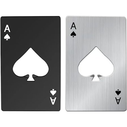 Poker Kortåpner i Rustfritt Stål, 2-pakning Svart Sølv, Bærbar Ess i Spar Kredittkortstørrelse, Egnet for Bar Bartender Menn og Kvinner