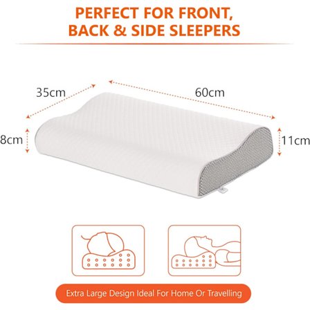 Luksus Memory Foam Pude | Ergonomisk Cervical Contour Anti Snore Puter Foran Bak Side Sovere | 60*35*9-11cm Stor Størrelse