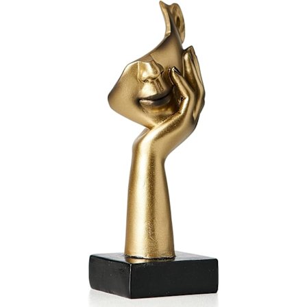 Gull Dekor Kunst Kvinne Ansikt Statue, 6.4" H Tenker Statuer for Hjemmedekor