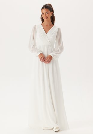 Bubbleroom Occasion - Pleated V-Neck Wedding Gown - White - Kläder