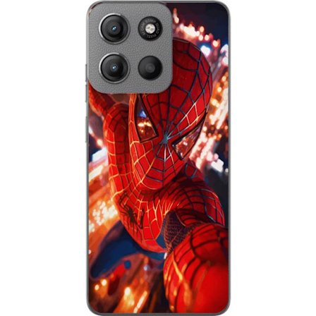 Kompatibelt Mobilskal till Motorola Motorola Moto G15 Power Spider Man i intensiv action med gnistrande ljus och dynamiskt perspektiv i filmisk superh