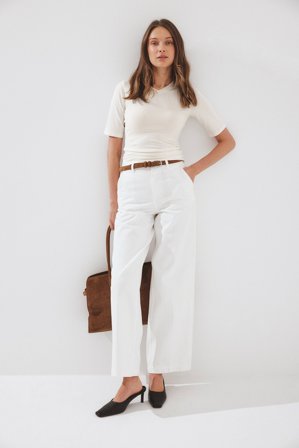 NA-KD Plisserade denim med hög midja - Vida jeans - Vit - EU 42