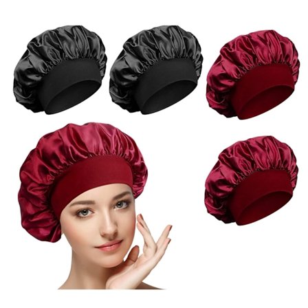 4 stk. satin sovehætte, satin natkappe natkappe med bred Ela