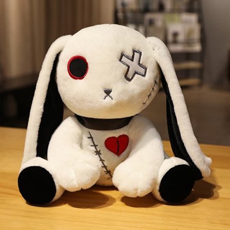 12in Creepy Goth Bunny Plush Crazy Rabbit Plushie Toys, Spooky Gothic