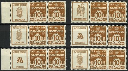 Danmark - Samling af reklamevedhæng på 1 indstikskort - Ubrugt