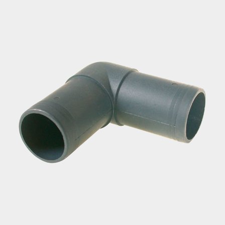 Letkukulma, muovi, kulma 90°, 38 mm (1 1/2") letku, harmaa