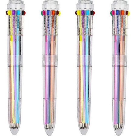 Flerfarvede kuglepenne 10-pak indtrækkelige kuglepenne - 8 farver transparent cylinder kuglepen til kontorartikler_Specialtilbud