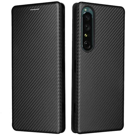 För Sony Xperia 1 IV Kortfodral Design Kolfiberfodral Auto-stängande Flip Ställskydd