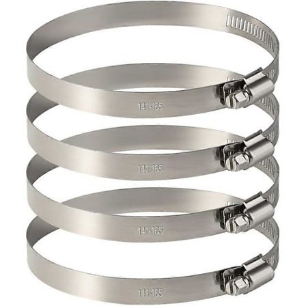 4 st 150 mm justerbara slangklämmor i rostfritt stål för fixering av flexibla slangar (141 mm-165 mm)