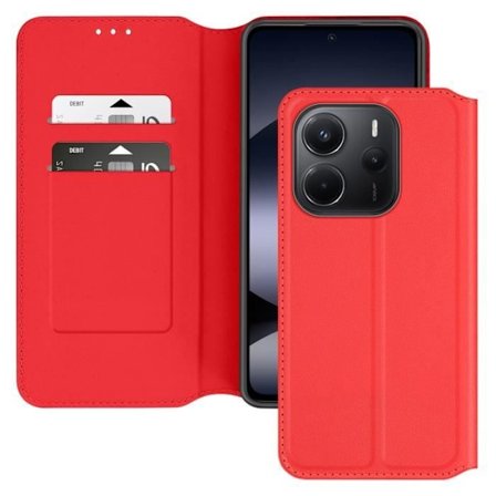 Etui til Xiaomi Redmi Note 14 4G - Rød - Magnetisk Klap - Video Støtte - Kortrum