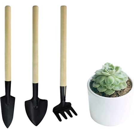 Andiker Mini Havearbejde Værktøjer, 3stk Bærbare Have Håndværktøjssæt, Miniature Havearbejde Rive Spade og Skovl til Frøplanter, Bonsai, Sukkulenter, 
