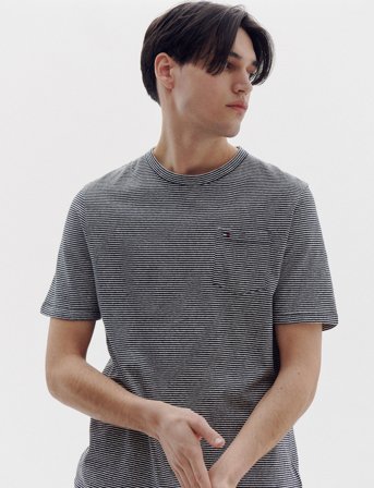Tommy Hilfiger Cotton Linen Stripe Tee - Navy - XXL
