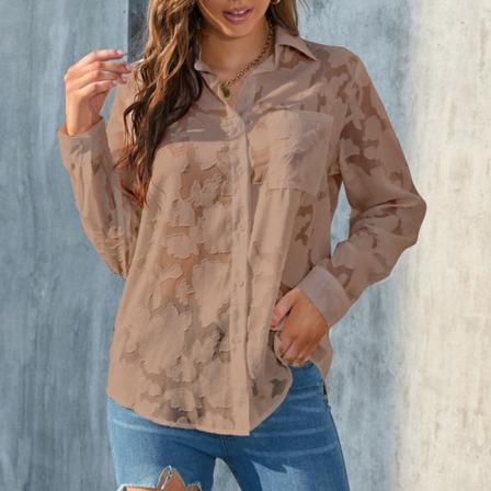 Kvinnor Button Down Enfärgad Lapel T-shirt Med Fickskjortor