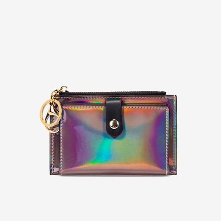 Ny laser dam plånböcker mode nyckelring dragkedja myntväska mini liten pengapåse kreditkortshållare, 1 st, svart