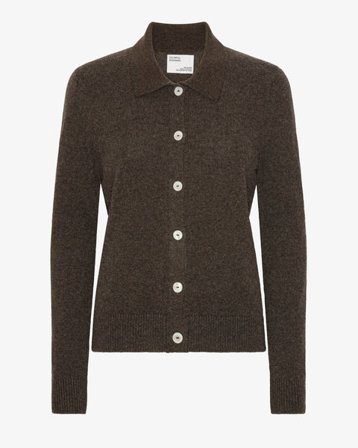 Women Merino Wool Collar Cardigan - Coffee Brown