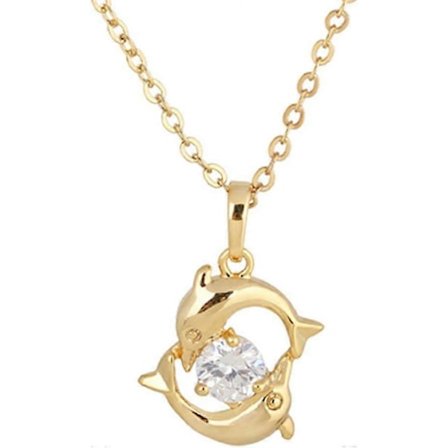 Alla hjärtans dag 18K guldpläterat delfin kärlekshänge halsband kubisk zirkonia smycken Alla hjärtans dag halsband