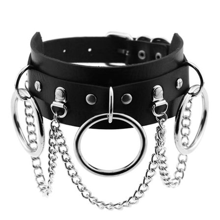 Læder Choker Metal Ring Kæde Halskæde, Justerbar Punk Krage Kæde, Sexy Blød Pu Læder Choker Halskæde - Sort