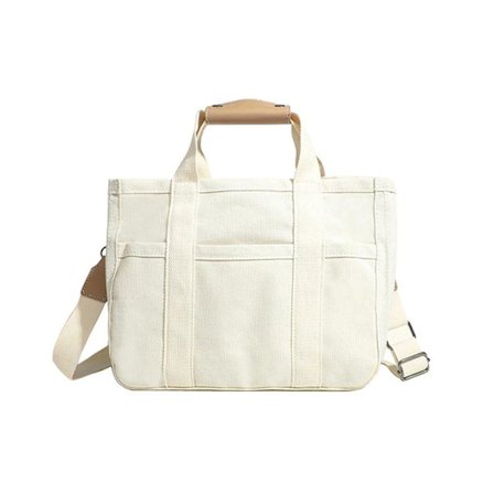 Multi Pocket Tote Taske til Kvinder Canvas Taske med Håndtag Stor Kapacitet Genanvendelig Håndtaske
