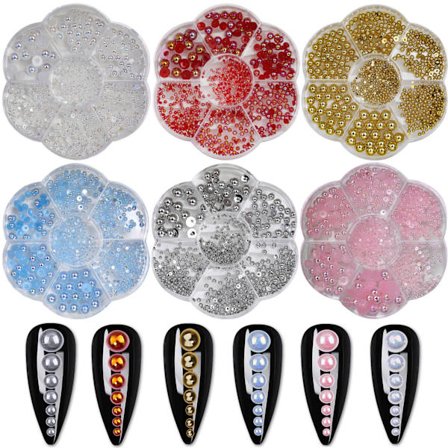 Halvcirkelformade ab-pärlor 7 fack plommonblom förpackade färg manikyrpärlor DIY hartspärlor nagelsmycken