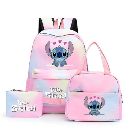 3 stk./sæt Disney Lilo & Stitch Studenterdreng Pige Skole Taske Farverig Rygsæk Med Frokost Taske Børn Teenager Tegneserie Skole Bog Taske Høj 