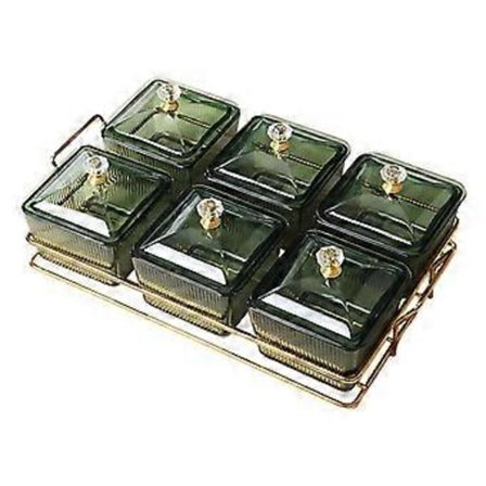 Torkad Fruktfat Godis Nötter Skål med Lock Lyxig Matförvaringslåda Aptitretare Serveringsbricka Uppdelad Serveringsfat för Bröllop (6 fack)