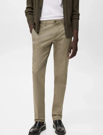 Mango Barna Slim-Fit Twill Chino Trousers - Beige - 56