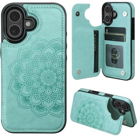 iPhone 17 -kotelo korttipidikkeellä, kukkakuvioiset magneettinapit, suojaava lompakkokotelo naisille iPhone 17:lle, violetti iPhone 17