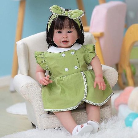 24 tum Redan målad Färdig Reborn Doll Toddler Girl Teegan i svart hår Populär naturtrogen Soft Touch 3d Skin Art Doll