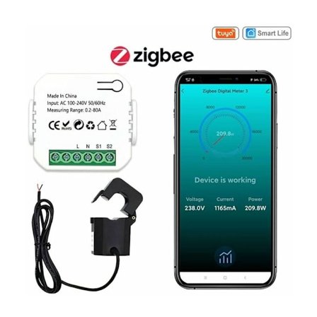 80A Tuya Smart Life ZigBee energimätare klämma strömtransformator APP-monitor KWh elstatistik kan ställa in automatiseringsscener,