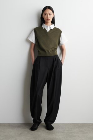 COS Women's Gilet In Lana Merino A Strati in Verde