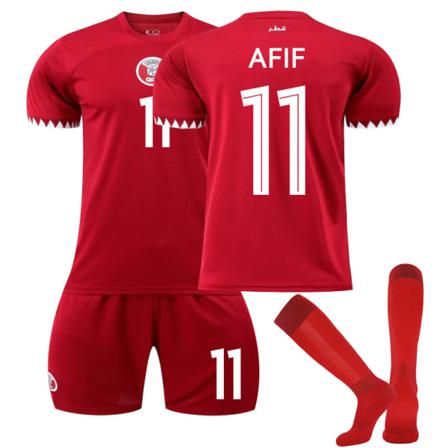 2223 Qatar Hemma Fotbollströja Nr 11 Afif Jersey With Socks 26(145-150cm)