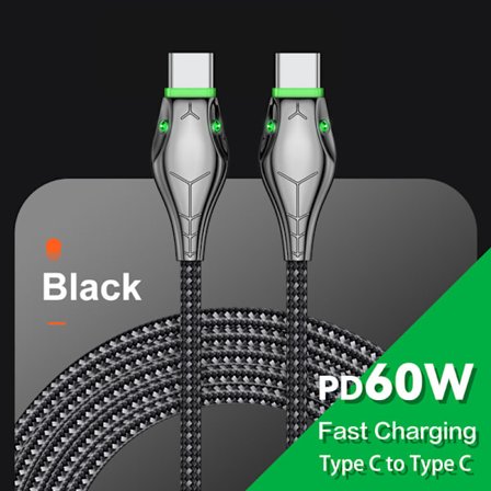 Type C till Type C Kabel PD 60W Snabbladdare Flätad Lång USB-kabel LED För Samsung