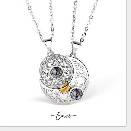 Sol, Måne og Stjerne Projektion Halskæde, Sol og Måne Tofarvet Kæde + Kæde