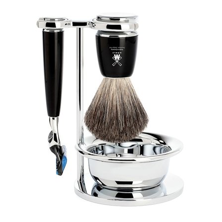 Mühle Shaving Barbersæt med fire dele, Rytmo, Sort resin, Mænd, Barbering, Skrabere & Blade